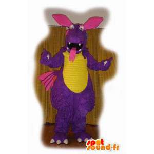 Mascotte de dinosaure violet à pois colorés - Dinosaure violet - MASFR003547 - Mascottes Dinosaure