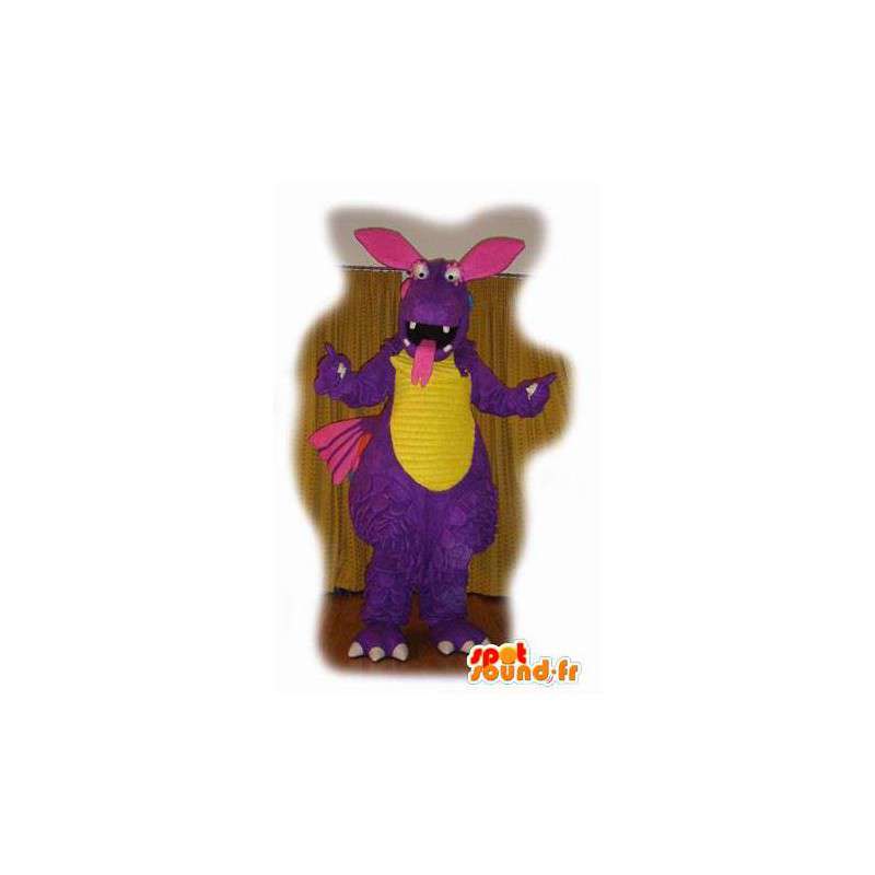 Mascotte de dinosaure violet à pois colorés - Dinosaure violet - MASFR003547 - Mascottes Dinosaure