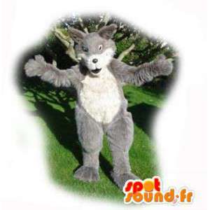 Grå og hvid ulvemaskot - Behåret ulvedragt - Spotsound maskot