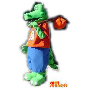 Green crocodile mascot dressed in red and blue  - MASFR003559 - Mascot of crocodiles