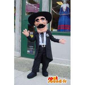 Mascot mustachioed man dressed in black with a hat - MASFR003563 - Human mascots