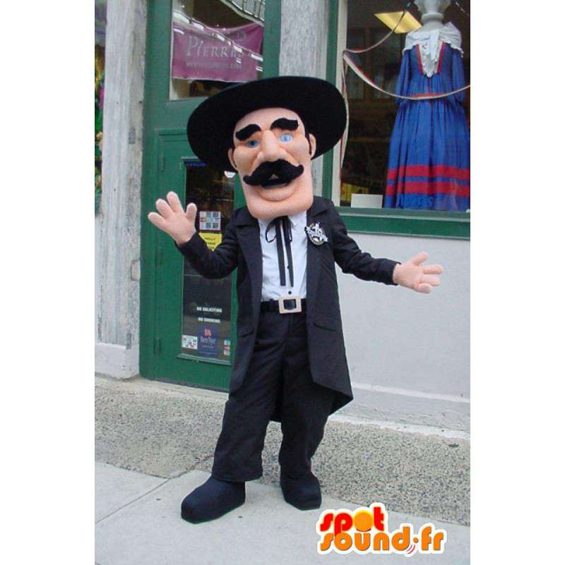 Mascot besnorde man in het zwart gekleed met een hoed - MASFR003563 - man Mascottes