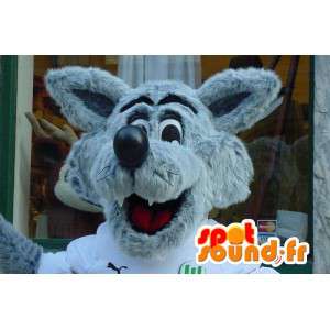Mascotte de loup gris et blanc - Costume de loup poilu - MASFR003572 - Mascottes Loup