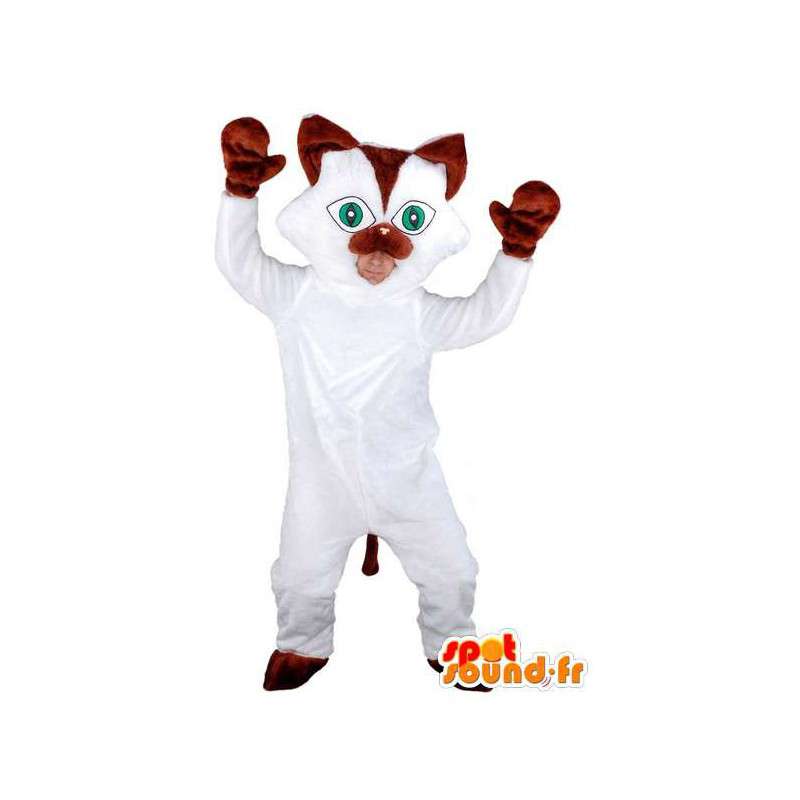 Hvid kat maskot med brune ender - Kat kostume - Spotsound maskot