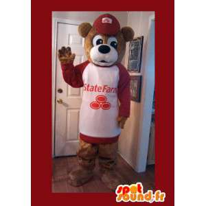 Brown mascotte orso con cappello e maglione rosso e bianco - MASFR003579 - Mascotte orso