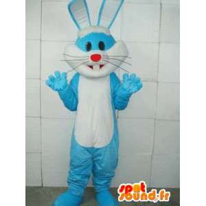 Mascot coelho de base azul - traje branco e azul dos animais da floresta - MASFR00281 - coelhos mascote