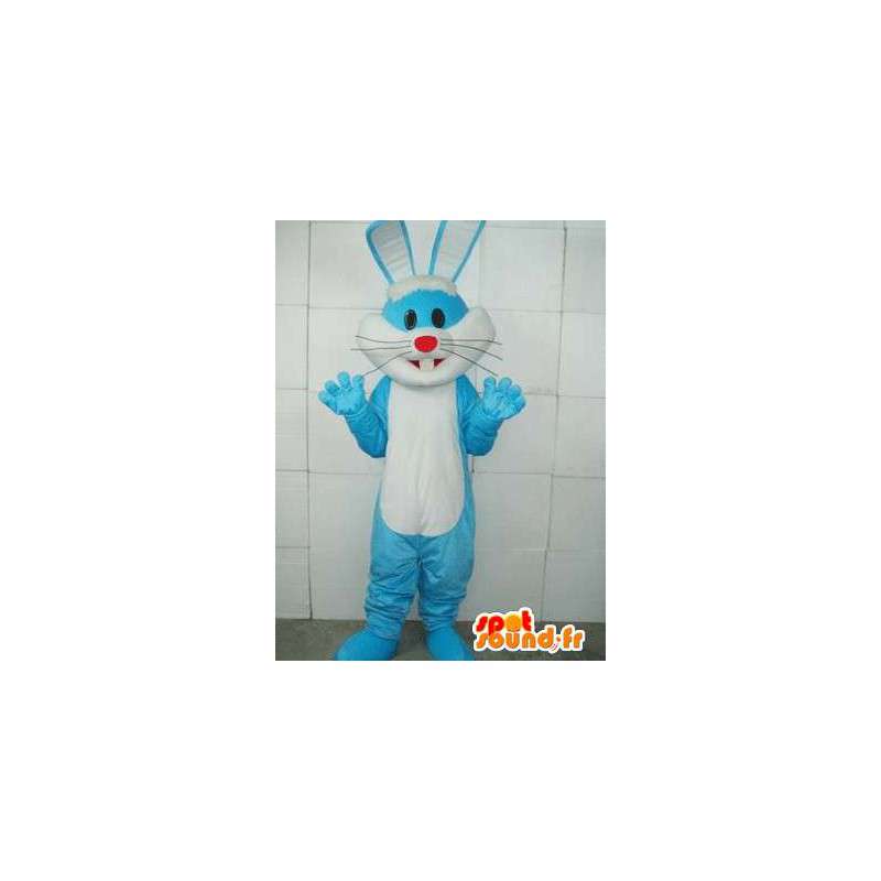 基本的な青いウサギのマスコット-白と青の森の動物の衣装-MASFR00281-ウサギのマスコット