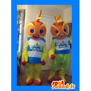 2 bola de fogo mascote laranja e amarelo - 2 Costume pacote - MASFR003585 - Mascotes não classificados