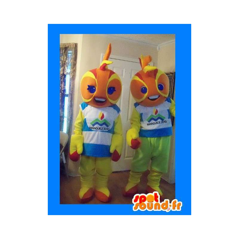 2 bola de fogo mascote laranja e amarelo - 2 Costume pacote - MASFR003585 - Mascotes não classificados