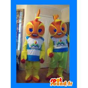 2 orange og gule ildkuglemaskotter - Pakke med 2 kostumer -