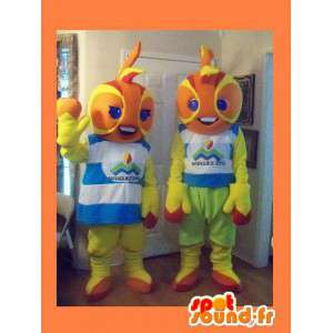 2 bola de fogo mascote laranja e amarelo - 2 Costume pacote - MASFR003585 - Mascotes não classificados