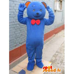 Mascot urso azul clássico com arco laço vermelho - plush - MASFR00282 - mascote do urso