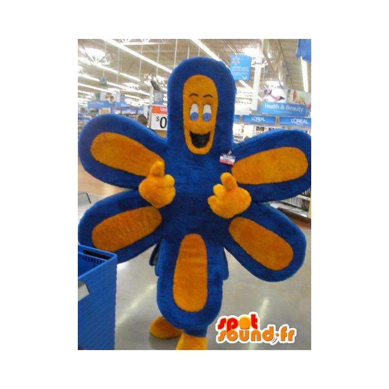 Mascot shaped yellow flower and blue - costume flower - MASFR003594 - Mascots of plants