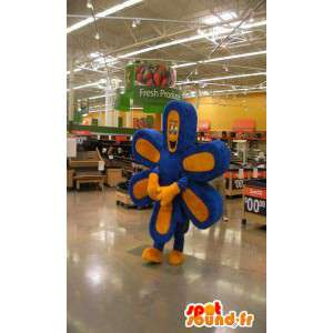 Mascot shaped yellow flower and blue - costume flower - MASFR003594 - Mascots of plants