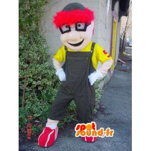 Mascot schooljongen kind gekleurde bril, overalls - MASFR003597 - mascottes Child