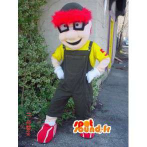 Mascot schooljongen kind gekleurde bril, overalls - MASFR003597 - mascottes Child