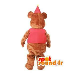 Brun bjørnemaskot i rød fødselsdagsfesttøj - Spotsound maskot