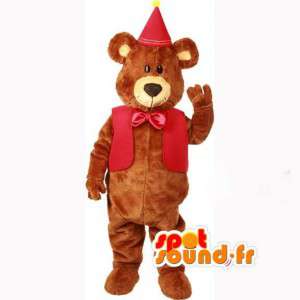 Mascota del oso de Brown en la fiesta de cumpleaños vestido rojo - MASFR003600 - Oso mascota