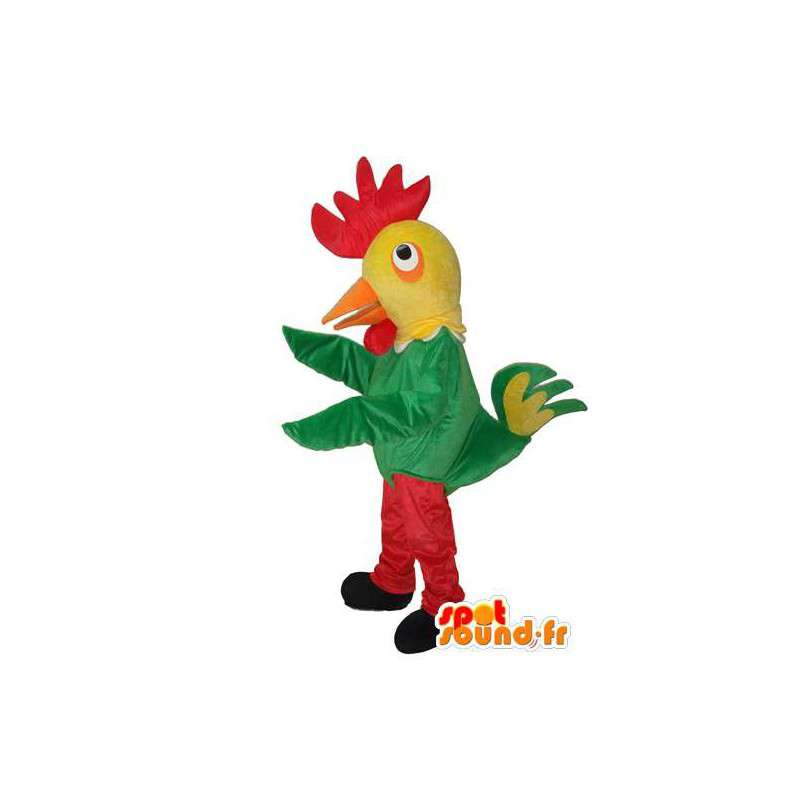 Mascota del gallo rojo verde amarillo - traje colorido gallo - MASFR003620 - Mascota de gallinas pollo gallo