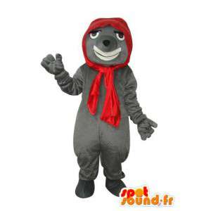Graue Maus Kostüm mit rotem Schal - MASFR003631 - Maus-Maskottchen