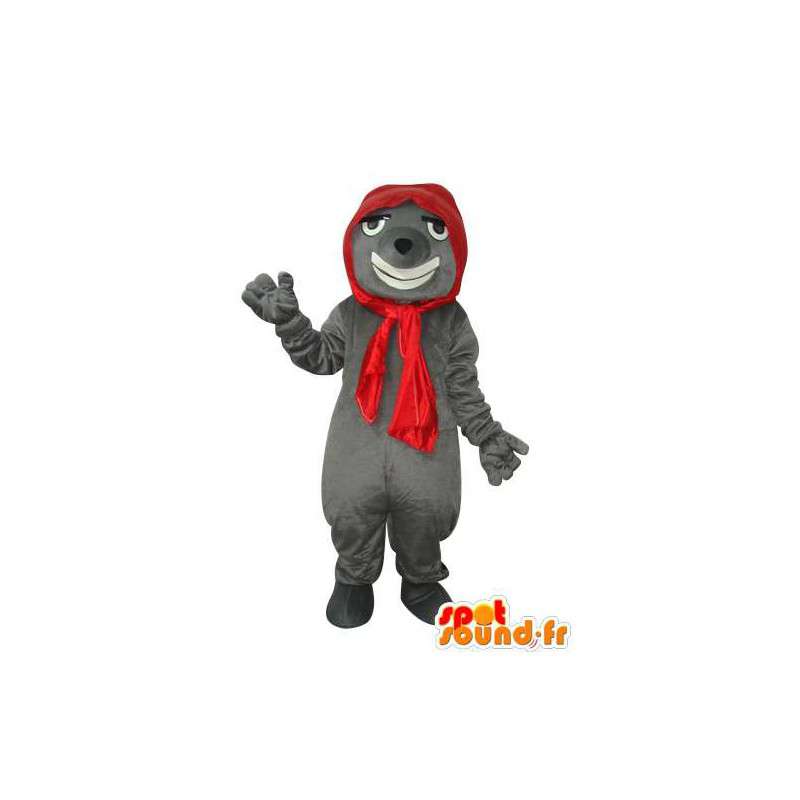 Déguisement de souris grise avec écharpe rouge  - MASFR003631 - Mascotte de souris
