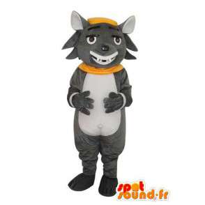 Maus-Maskottchen weiß schwarz mit gelbem Schal - MASFR003632 - Maus-Maskottchen