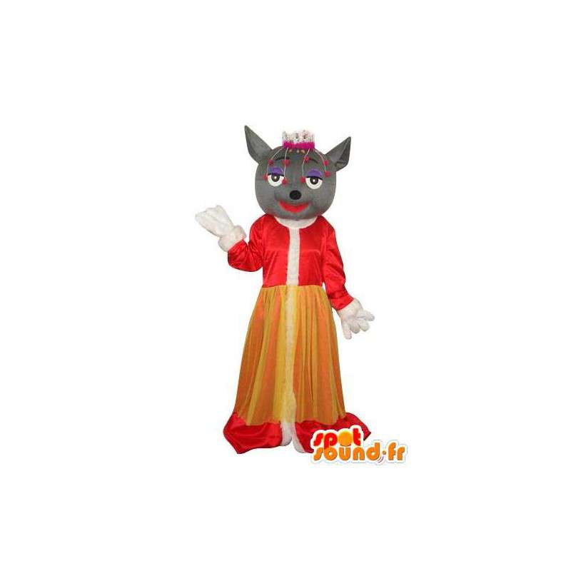 Accoutrement de souris avec robe rouge jaune et banc  - MASFR003633 - Mascotte de souris