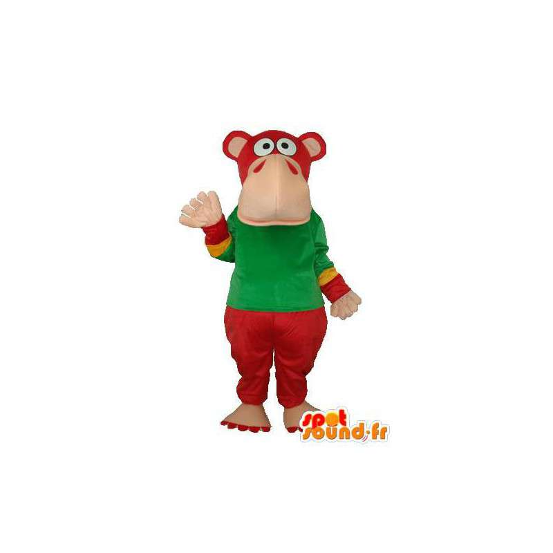 Rødgrøn flodhestmaskot - Hippopotamus-kostume - Spotsound maskot