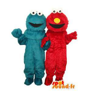 Double modré a červené plyšové maskot - Sada 2 převleků - MASFR003657 - Maskoti 1 Sesame Street Elmo