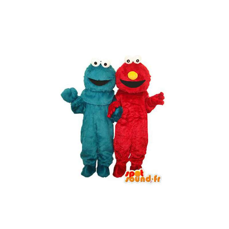 Dobbel blå og rød plysj maskot - sett med 2 forkledninger - MASFR003657 - Maskoter en Sesame Street Elmo