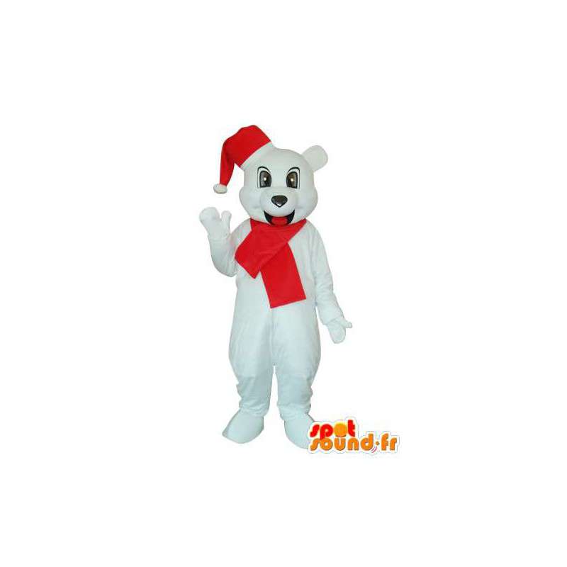 Cane mascotte con il bianco cappello e sciarpa rossa - MASFR003664 - Mascotte cane