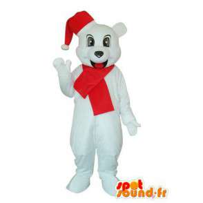Witte hond mascotte met rode sjaal en muts - MASFR003664 - Dog Mascottes