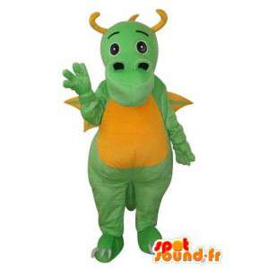 Verde mascotte drago farcito con le corna e le ali gialle  - MASFR003671 - Mascotte drago