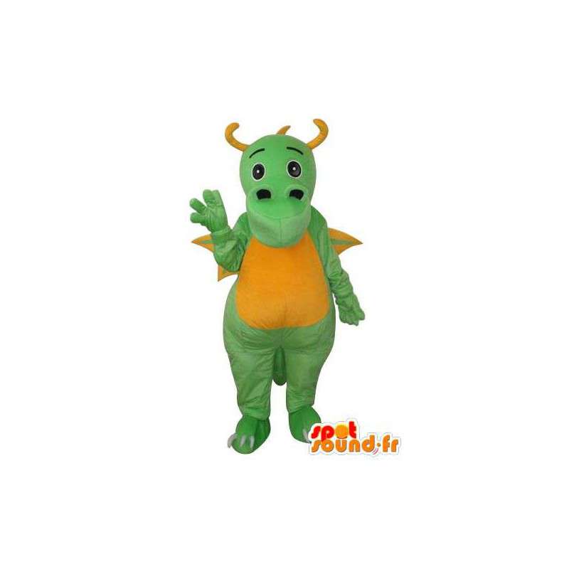 Verde mascotte drago farcito con le corna e le ali gialle  - MASFR003671 - Mascotte drago