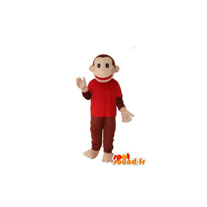 καφέ μασκότ πίθηκος στο κόκκινο πουκάμισο - κοστούμι πιθήκου - MASFR003687 - Πίθηκος Μασκότ