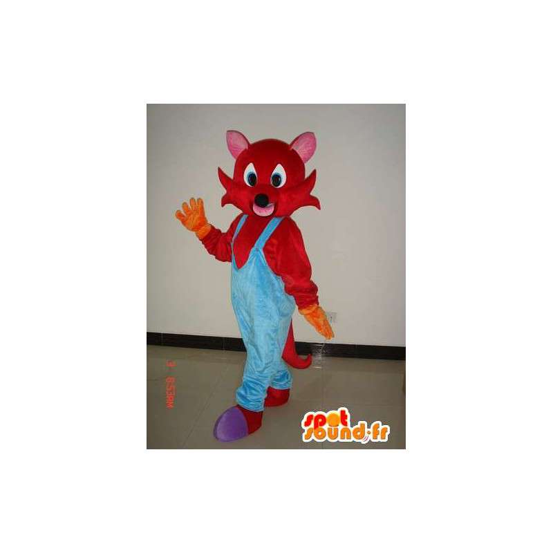 Red mascotte volpe con tuta blu - Costume peluche - MASFR00288 - Mascotte Fox