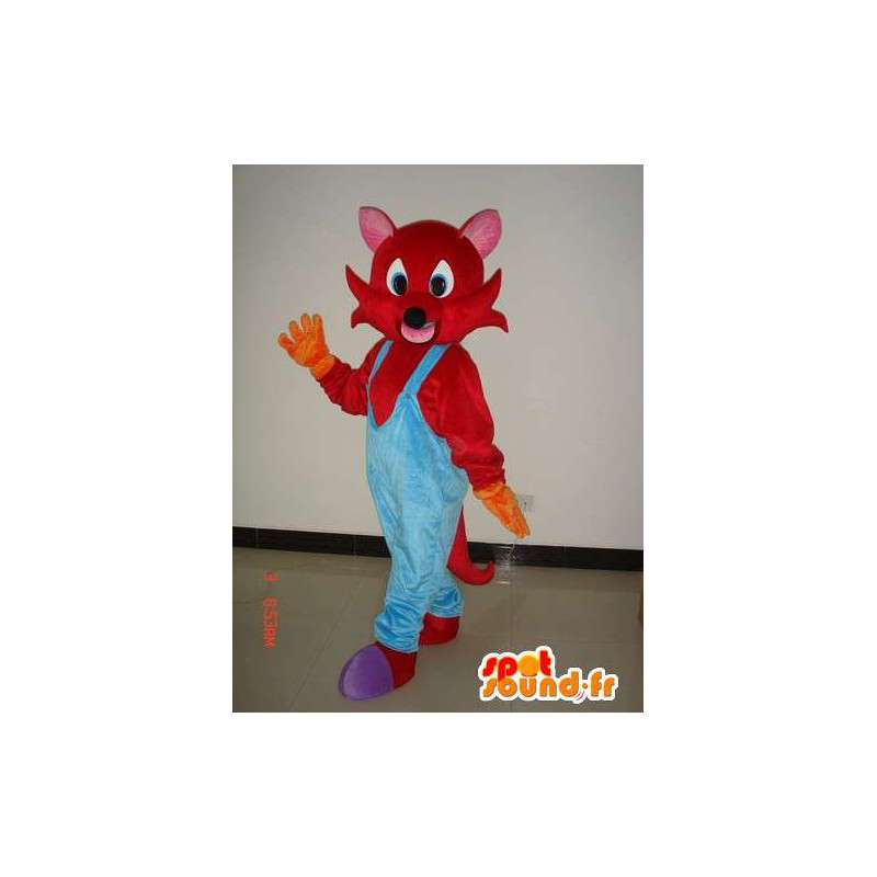 Roter Fuchs-Maskottchen mit blauen Overalls - Kostüm Plüsch - MASFR00288 - Maskottchen-Fox