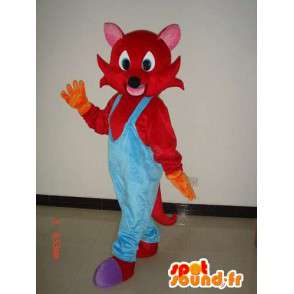 Mascota del zorro rojo con un mono azul - Traje de felpa - MASFR00288 - Mascotas Fox