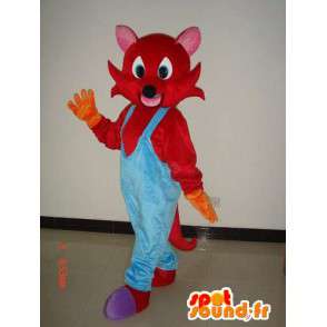 Red mascotte volpe con tuta blu - Costume peluche - MASFR00288 - Mascotte Fox