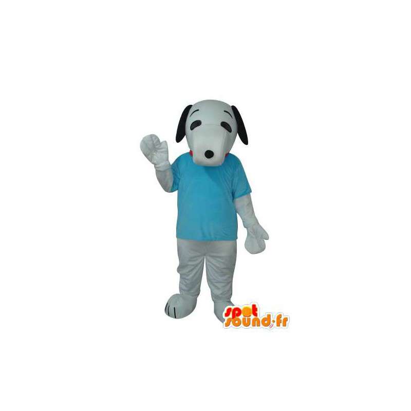 Verkleidet beige Hund im blauen T-Shirt - Maskottchen Affe - MASFR003688 - Hund-Maskottchen