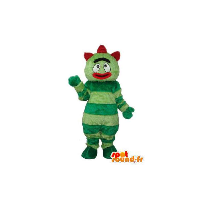 ぬいぐるみの緑のキャラクターマスコット、赤い紋章-MASFR003691-未分類のマスコット