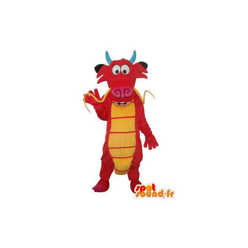 Beef mascotte in de kleuren rood en geel pluche - rundvlees uitrustingsstuk - MASFR003696 - koe Mascottes