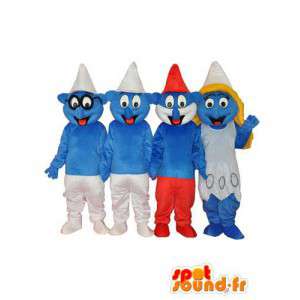 4 mascottes pluche rood wit en blauw set  - MASFR003708 - Mascottes Les Schtroumpf