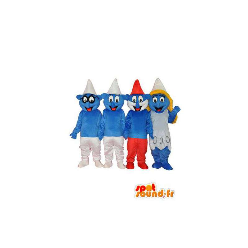 4 mascottes pluche rood wit en blauw set  - MASFR003708 - Mascottes Les Schtroumpf