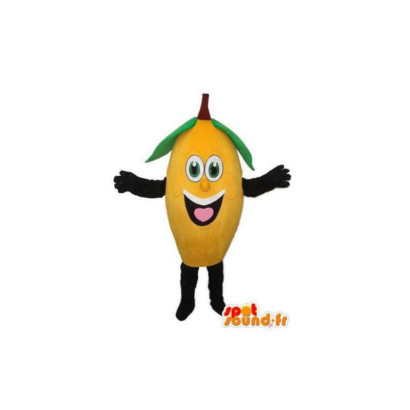 Amarelo mascote da banana preto e verde - traje de banana - MASFR003721 - frutas Mascot