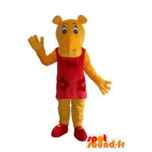 Mascotte d’hippopotame rouge et jaune - déguisement hippopotame - MASFR003722 - Mascottes Hippopotame