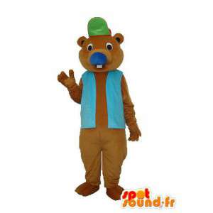 Azul mascote castor chapéu colete verde - traje castor - MASFR003743 - Beaver Mascot