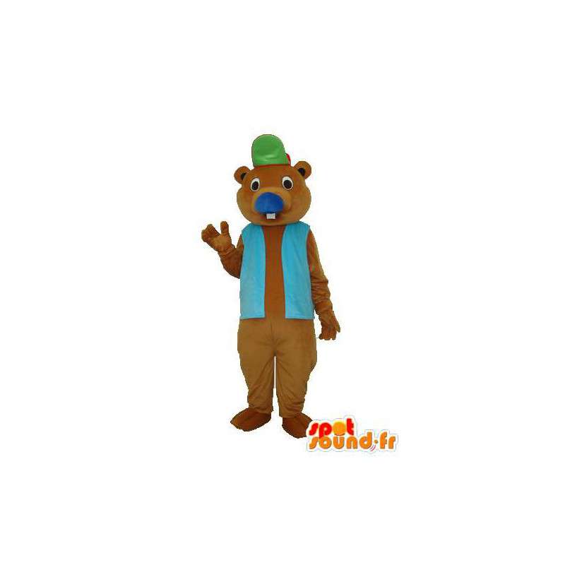 Azul mascote castor chapéu colete verde - traje castor - MASFR003743 - Beaver Mascot