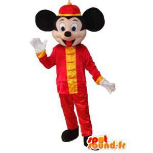 Mascotte de Souris avec kimono chinois rouge et jaune  - MASFR003746 - Mascottes Mickey Mouse