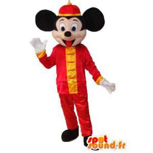 Mouse mascotte met Chinese rode en gele kimono  - MASFR003746 - Mickey Mouse Mascottes